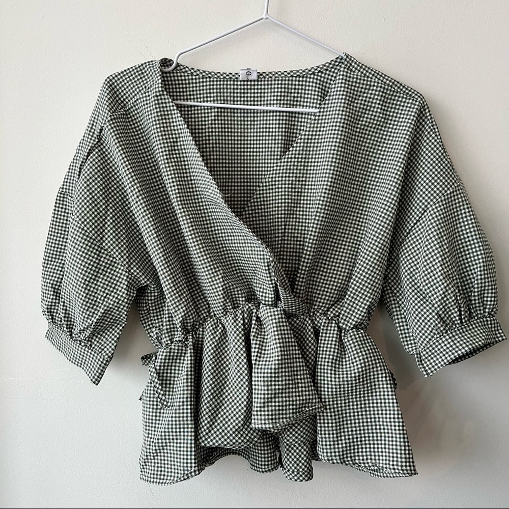 PEPLUM GINGHAM MAIDEN BLOUSE